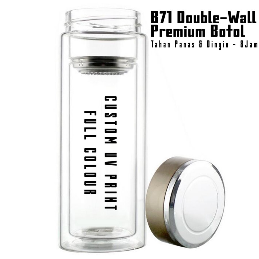 CUSTOM TUMBLER BOTOL B71 GLASS KACA PREMIUM MURAH SOVENIR UV PRINT