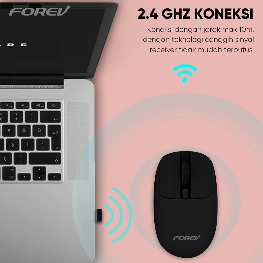 Mouse Wireless Forev FV-198 2.4G Ergonomic Gaming Up to 1600DPI Mouse Macaron