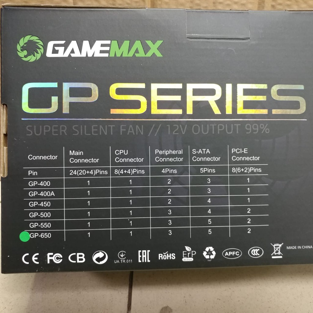 PSU Gamemax 650 Watt +80 Pure GP Series Bronze Certified