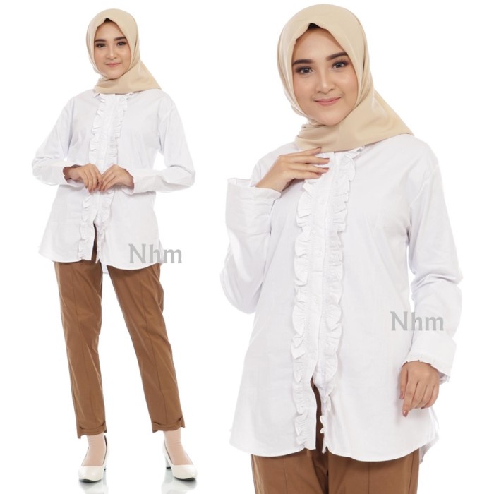 Kemeja Wanita Import Baju Import Wanita Baju Wanita Kekinian Kemeja putih jumbo wanita rempel - 5L Z