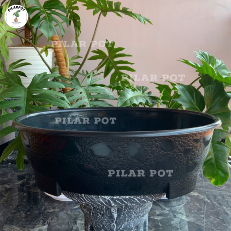 Pot bunga tanaman plastik bonsai oval 10 HITAM 50cm - OVAL 10 HITAM