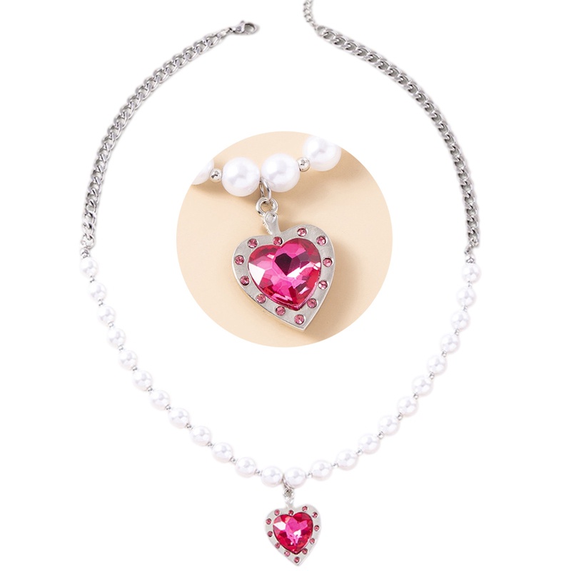 Kalung Choker Liontin Hati Kristal Mutiara Putih Untuk Wanita