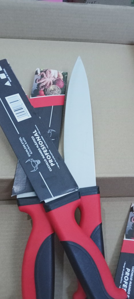 Knife Pisau Dapur Bahan Stainless Handle Karet Perpaduan Warna Merah Hitam