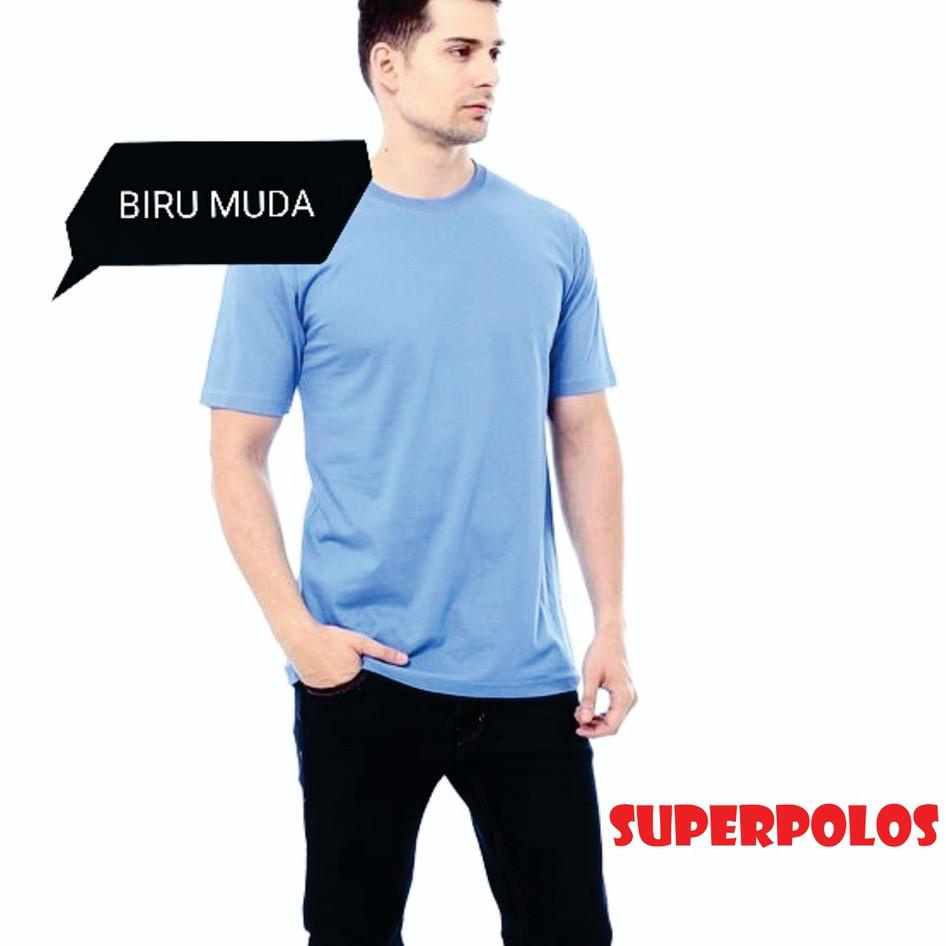 BIRU MUDA LAUT PENDEK KAOS POLOS COMBED 30s KATUN PRIA & WANITA - PLS .,