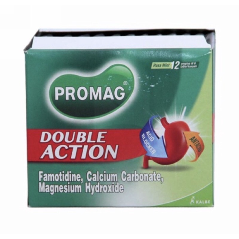 Promag double action strip 6 tablet ( meredakan perut kembung maag )