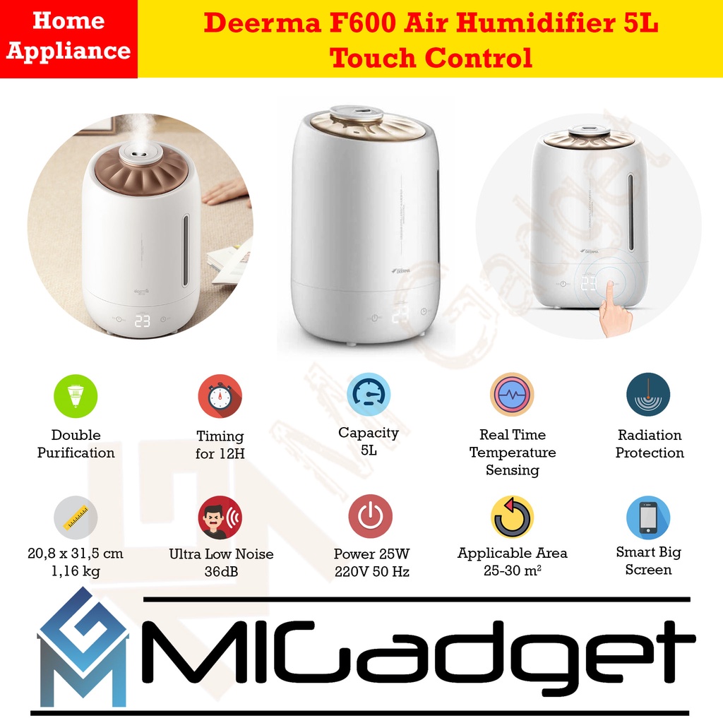 Deerma F600 Air Humidifier 5L Touch Control with Timer and Temperature Sensor