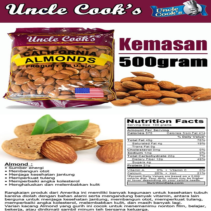 

Uncle Cooks Raw Almonds Badam Kacang Asli USA
