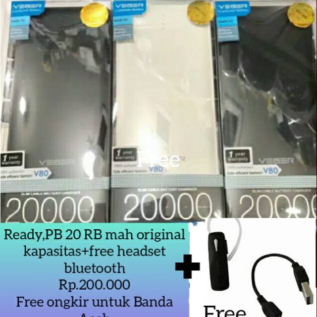 Power bank veger+free headset bluetooth