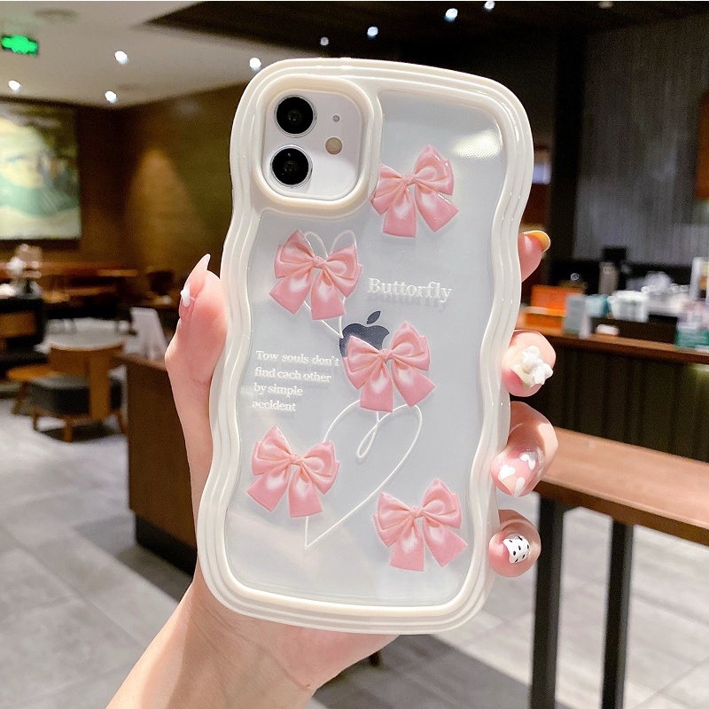 (2 In 1) Case Pelindung Handphone Motif Pita Pink Untuk iPhone 14 13 12 Pro MAX 11 X XR XS MAX