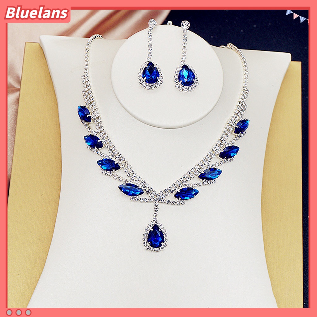 1 Set Perhiasan Kalung Anting Berlian Imitasi Bentuk Tetesan Air Untuk Pernikahan