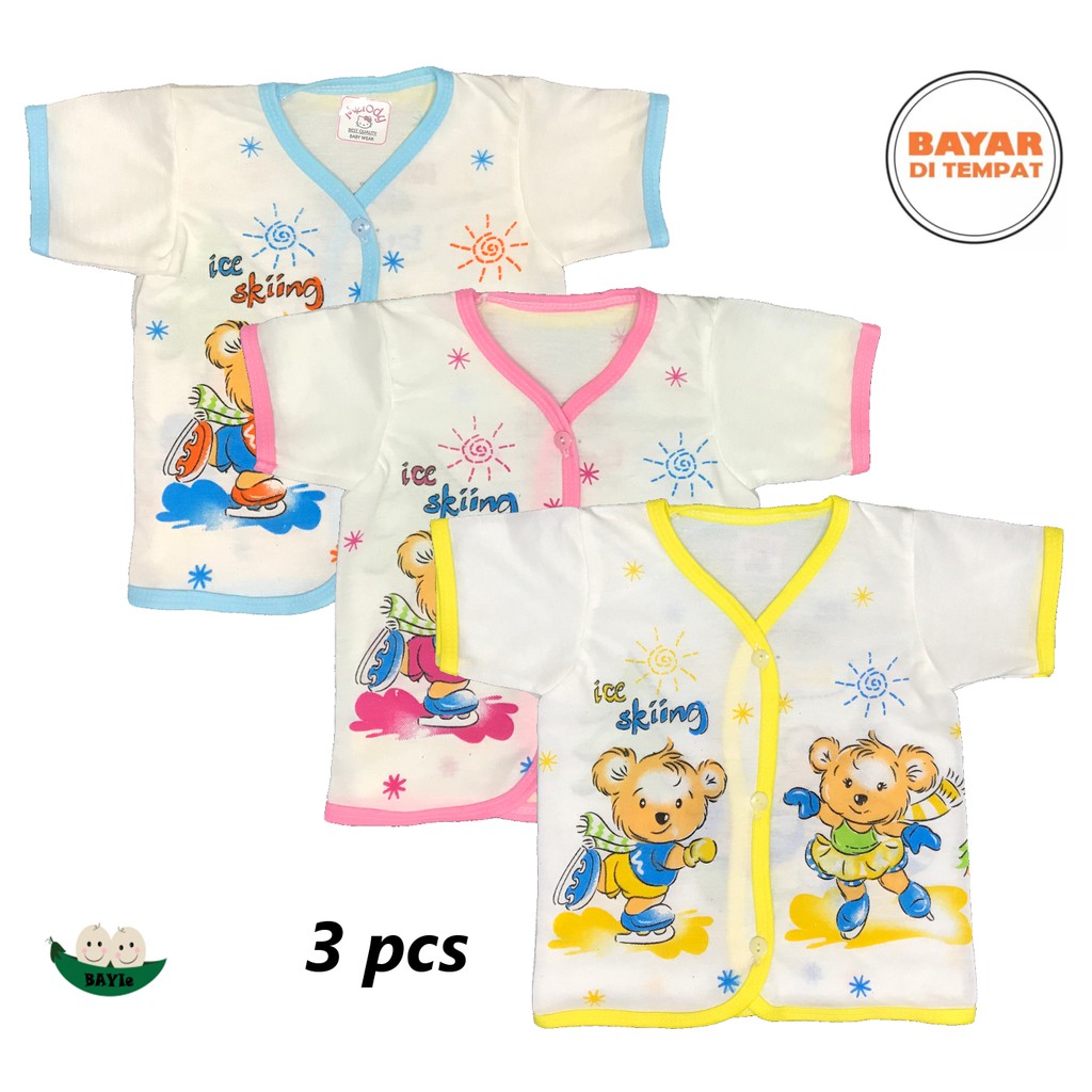 BAYIe -  3 Pcs Baju Bayi Pendek MELODY New Born umur 0-3 bulan/baju rumah/anak laki-laki/perempuan