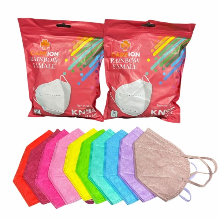 Masker KN95 CAREION Rainbow 1pack Isi 10pcs Warna Warni Premium mask Grosir