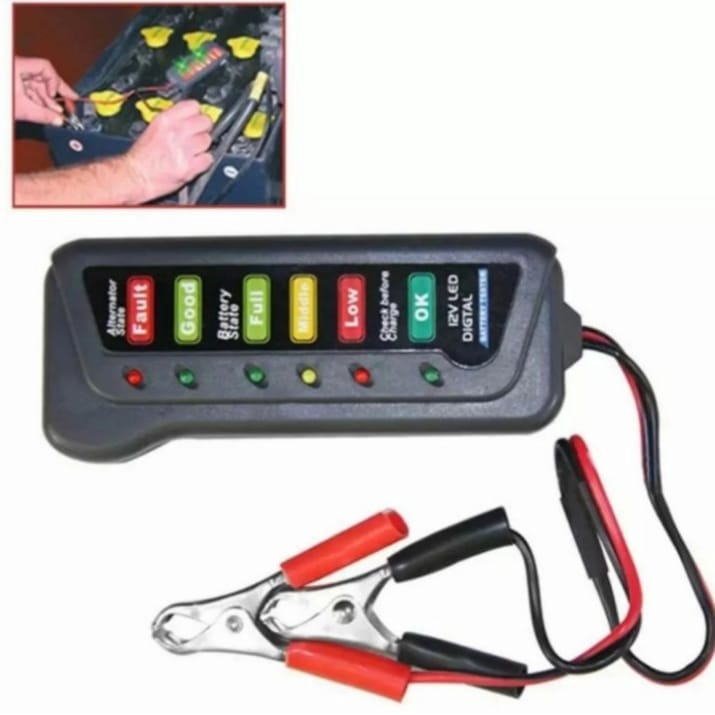 Tester Baterai Digital Alat Cek Tes Aki Accu Mobil Motor Car Battery Tester Baterai Digital 12V 15A 6 LED