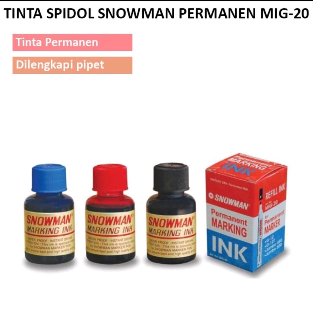 

SNOWMAN - Tinta Spidol Snowman Permanen MIG-20 / Tinta Refill Spidol Isi Ulang ( Permanen )