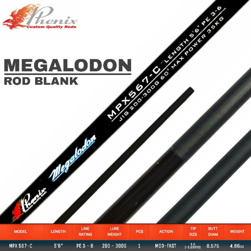 Blank Rod Jigging - Phenix Blanks Megalodon MPX567-C PE 3 - 6 (Packing Pvc)
