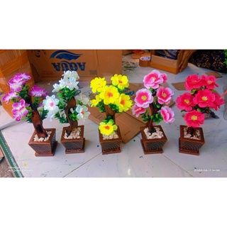 Image of LENGKAP VAS BEBATUAN TINGGI 27CM BONSAI HIAS KAIN AKAR DEKORASI ARTIFICIAL PLASTIK RUANGAN / BUNGA HIAS SEMANGGI MEJA ( KROKOT MINI )