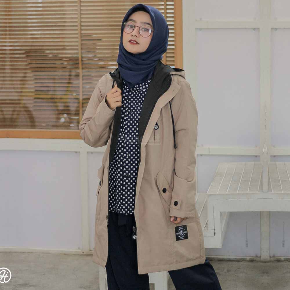Jaket Jacket Parka Wanita Cewek Muslimah Hijabers Hoodie Kekinian Terbaru Hijacket Hijaket IXR Cream-XXL