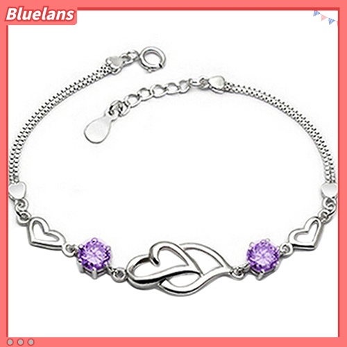 Bluelans Women 925 Sterling Silver Bracelet Rhinestone Love Heart Chain Bangle