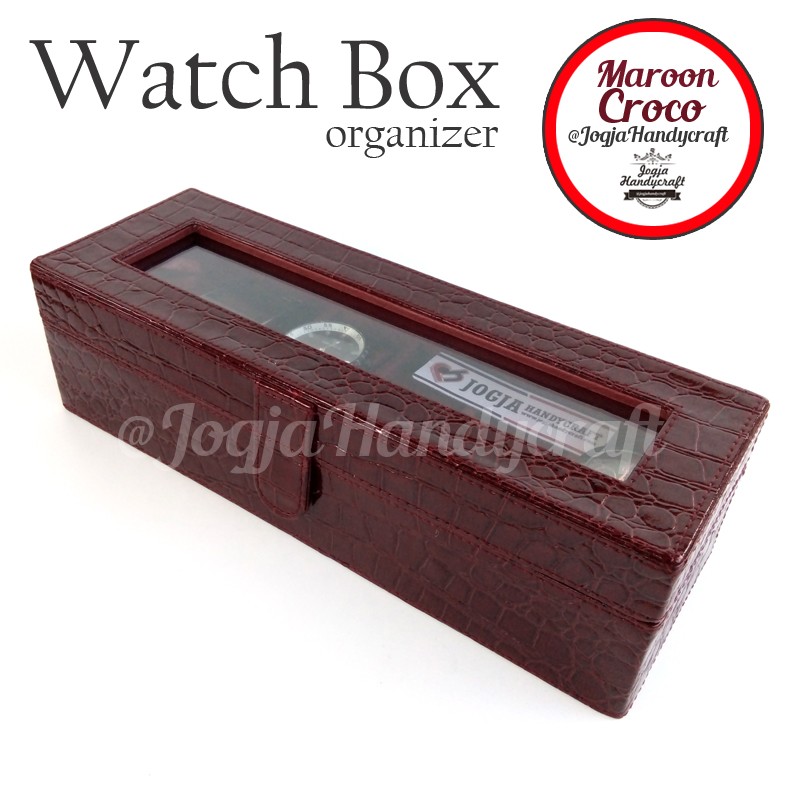 Maroon Croco Watch Box / Kotak Tempat Jam Tangan Isi 6