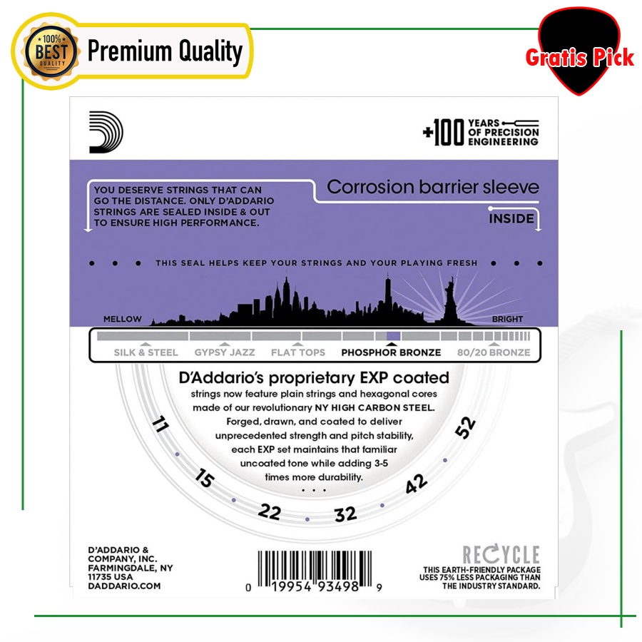 Senar Akustik DAddario 011-052 / Senar D'Addario Coated Phosphor EXP26