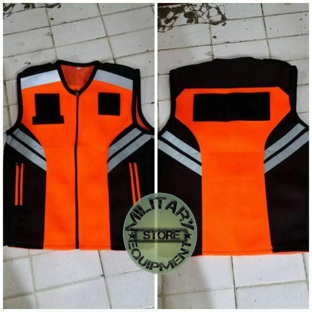 rompi polos warna orange bahan jala mess tebal