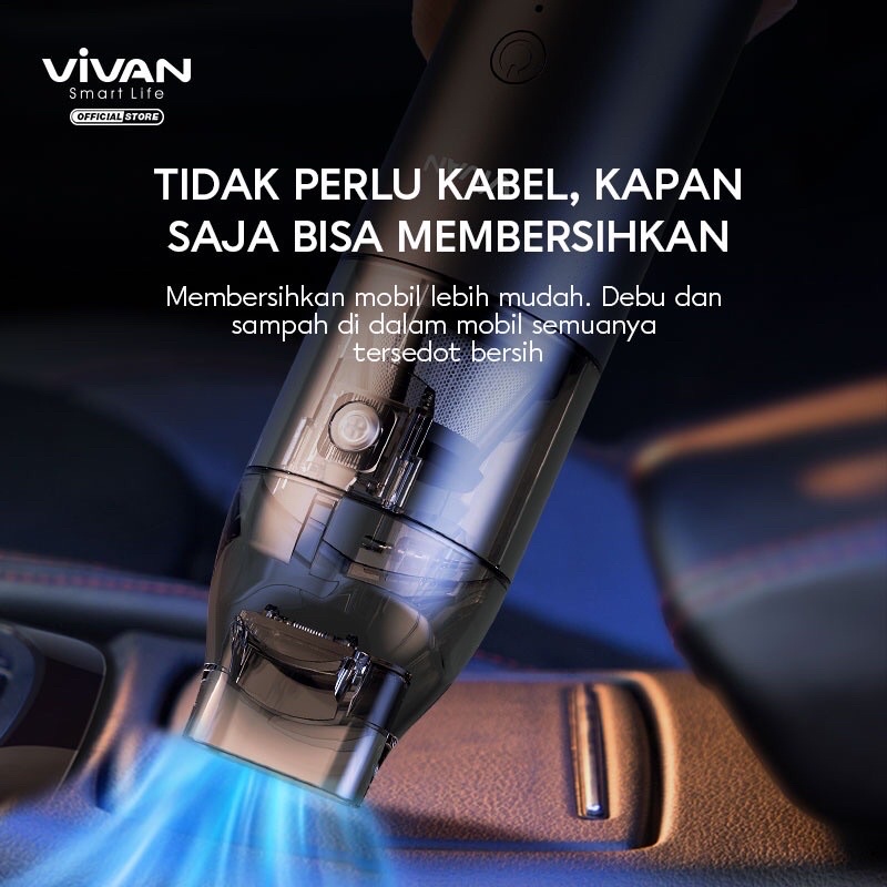 VIVAN Auto VX01 4000 mah Car Vacum Cleaner Penyedot Debu Mobil Cordless Portable Gray Garansi 1 Tahun