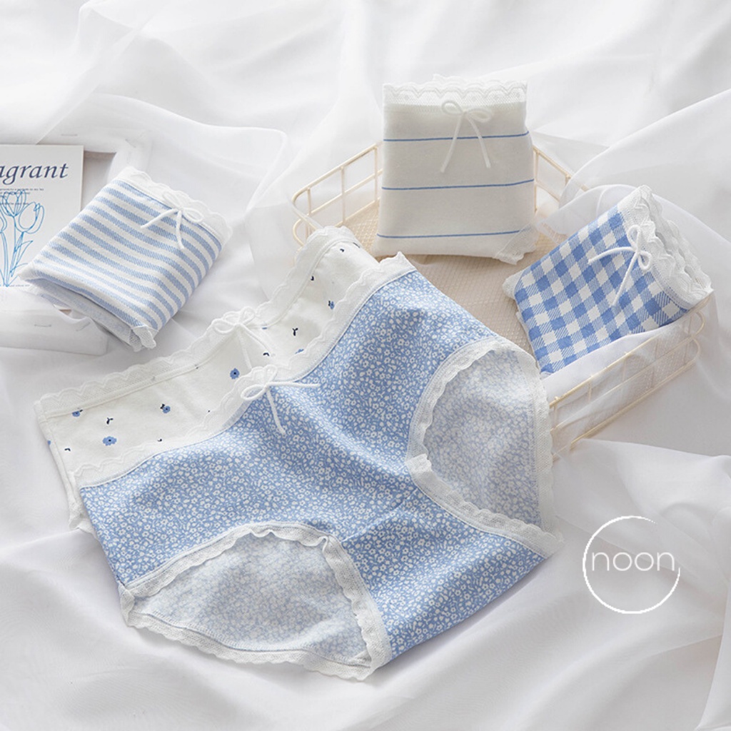 NOON (Blue Spring) Celana Dalam Wanita Korea Motif Lucu Imut Katun CD Undies Underwear Import Sorex Sorella Young Hearts Grosir Lusinan