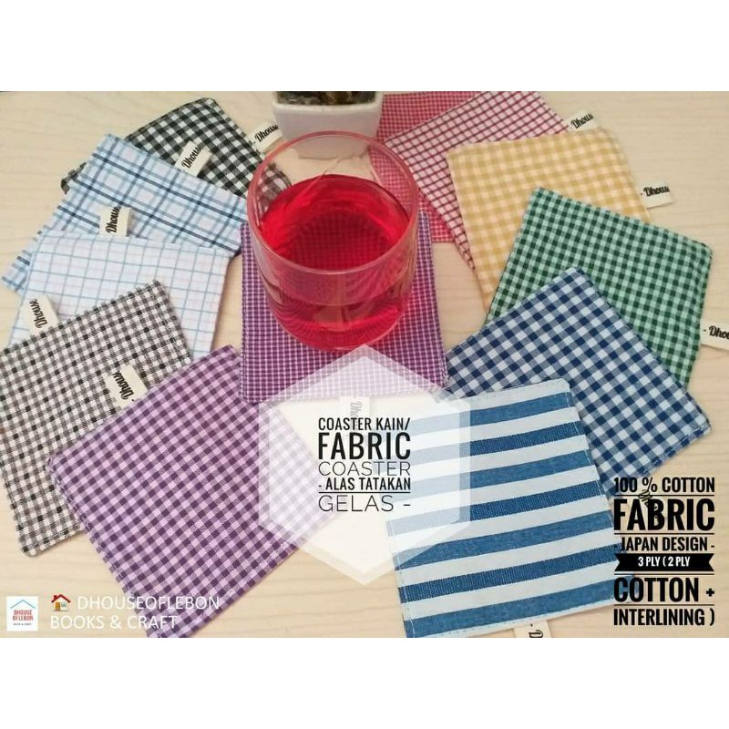 FABRIC COASTER/COASTER KAIN/TATAKAN GELAS KOTAK KOTAK KOREA