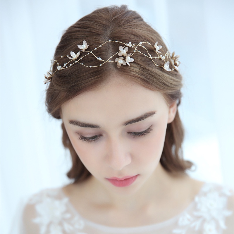 Korean Wedding Decoration High-end Handmade Flower Beaded Bridal Headdress Headband