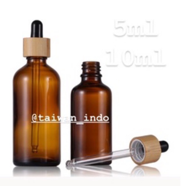 Botol Pipet Kaca Amber Frosted TEBAL Tutup Motif Kayu 5ml 10ml Botol Kaca Serum Essential Oil