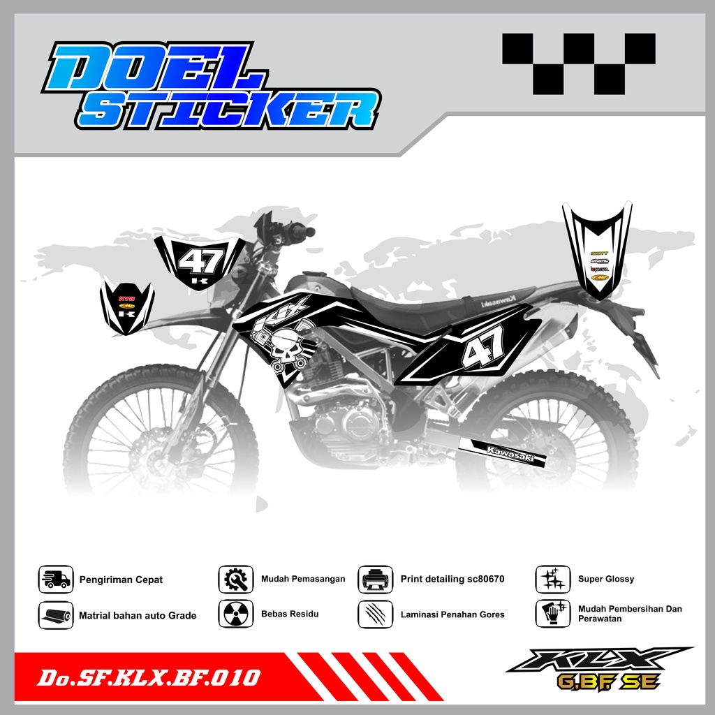 Sticker Striping Honda KLX 150 G , BF , SE Lama List Variasi Hologram , Crome Doel 10