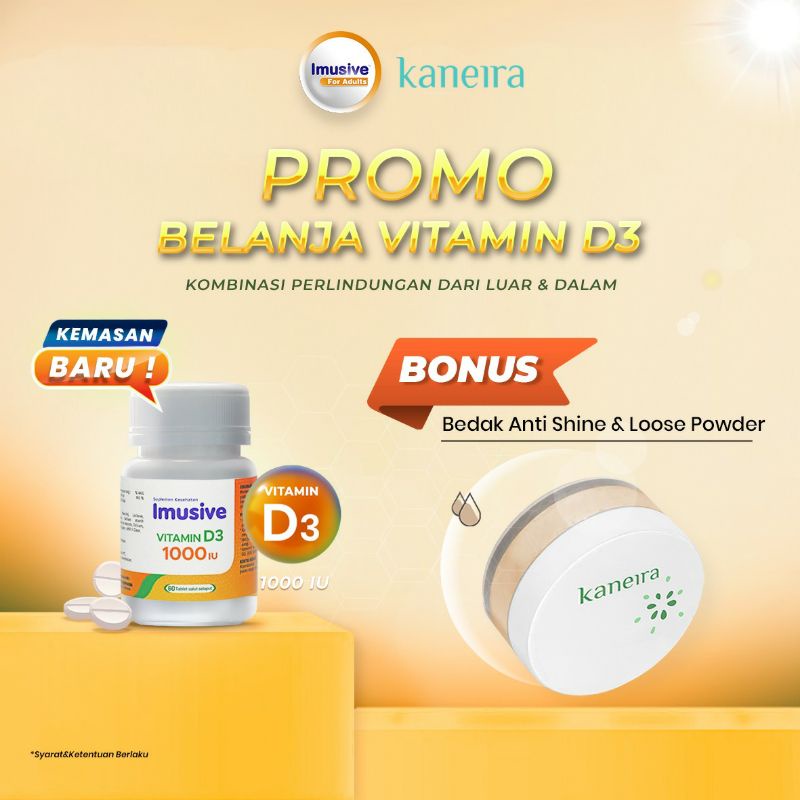 Promo Vitamin D3 1000IU + Bonus Bedak Tabur Kaneira / Loose Powder