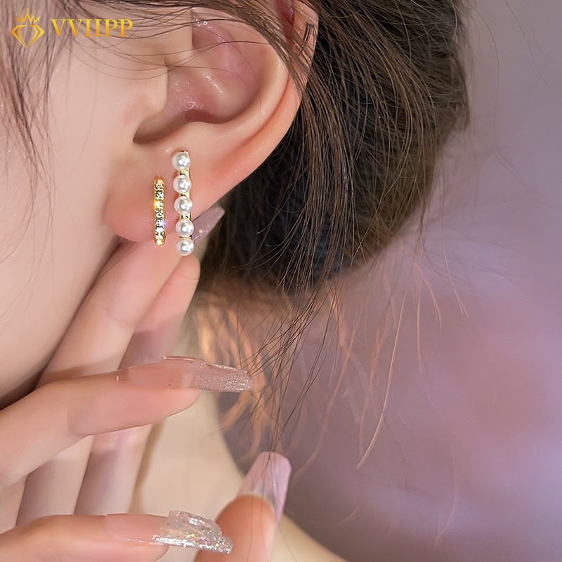 Anting Stud Kristal Mutiara Warna Emas Untuk Wanita