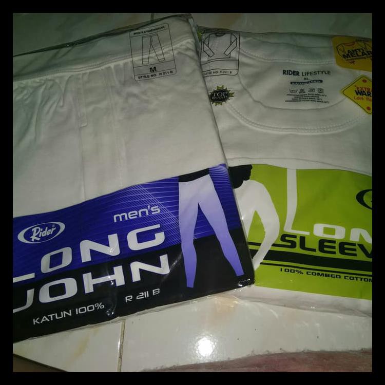 100%Original Longjohn Pria Wanita Rider Long John Pakaian Musim Dingin 1 Set - Putih Putih, M Aman