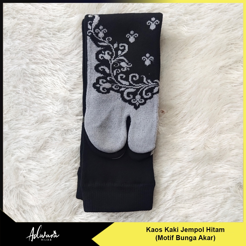 ADWARA HIJAB Kaos Kaki Jempol Warna Hitam Series / Kaos Kaki Panjang Wanita Muslimah Motif