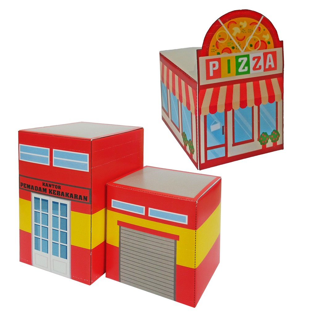 Papercraft Bangunan Pemadam Kebakaran Dan Restoran Pizza