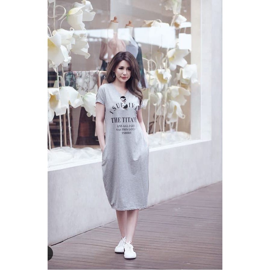 %E3%80%90COD%E3%80%91Fashion Wanita Dress Maxi Korea V Neck Tanpa Lengan Longgar Bahan Sifon Motif B