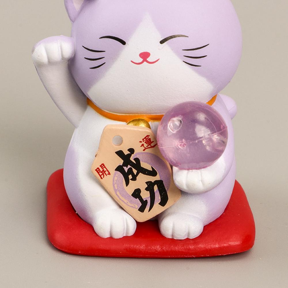 [Elegan] Lucky Cat Figurine 3D Kartun Hadiah Mobil Desktop Ornamen Kaca Dekorasi Decoration Craft