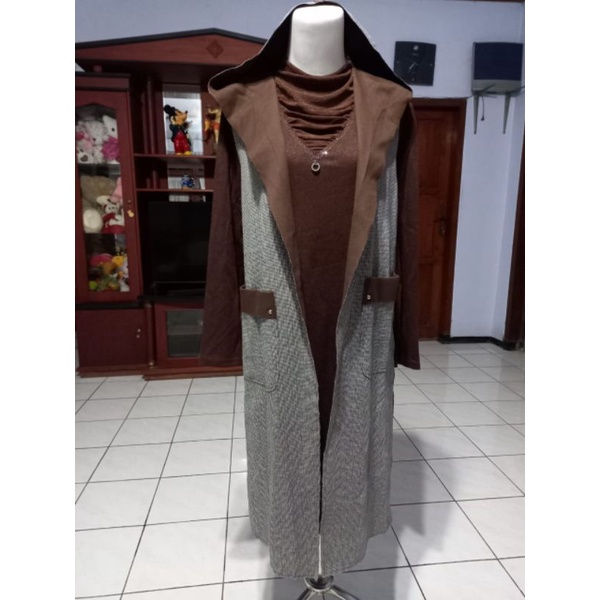 TUNIK JUMBO ELEGANT DENGAN VEST HOODIE TEBAL IMPORT BANGKOK