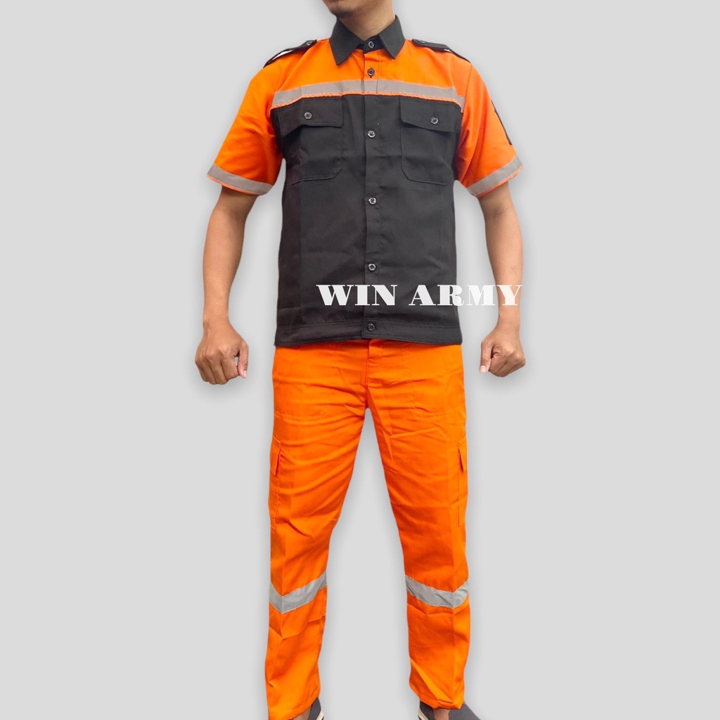 Katelpak Wearpack Atasan Safety Kombinasi 2 Warna Kemeja two tone Kemeja dan Celana Safety Setelan Kemeja Pendek Kombinasi Baju Safety Lengan Pendek