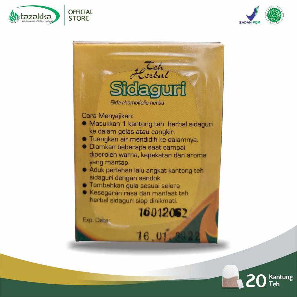 Teh Celup Daun Sidaguri Minuman Kesehatan Obat Herbal Asam Urat Tazakka 20 Kantung.