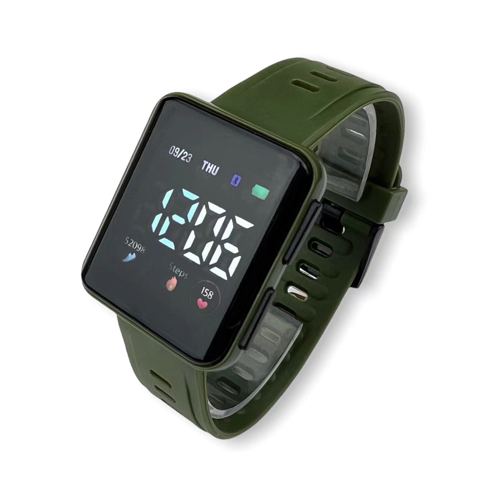 COD Jam Tangan Digital Wanita Karet Elektronik Sentuh Fashion Mahasiswa Jam Tangan LED M153-hijau