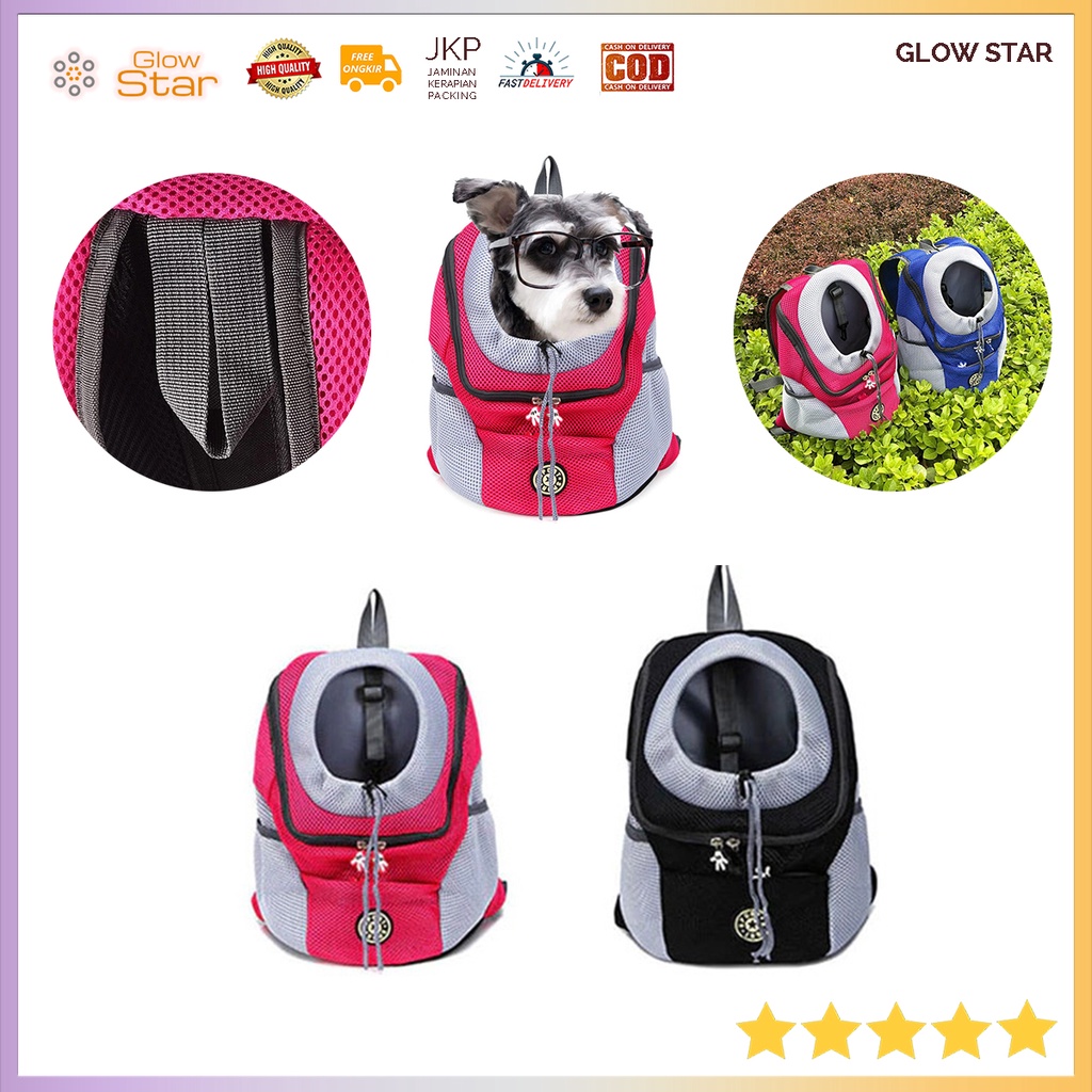 Tas Punggung Ransel Backpack Hewan Anjing Kucing Pet Carrier Size S - Red Black Jinjing Tebal Pengangkat Tempat