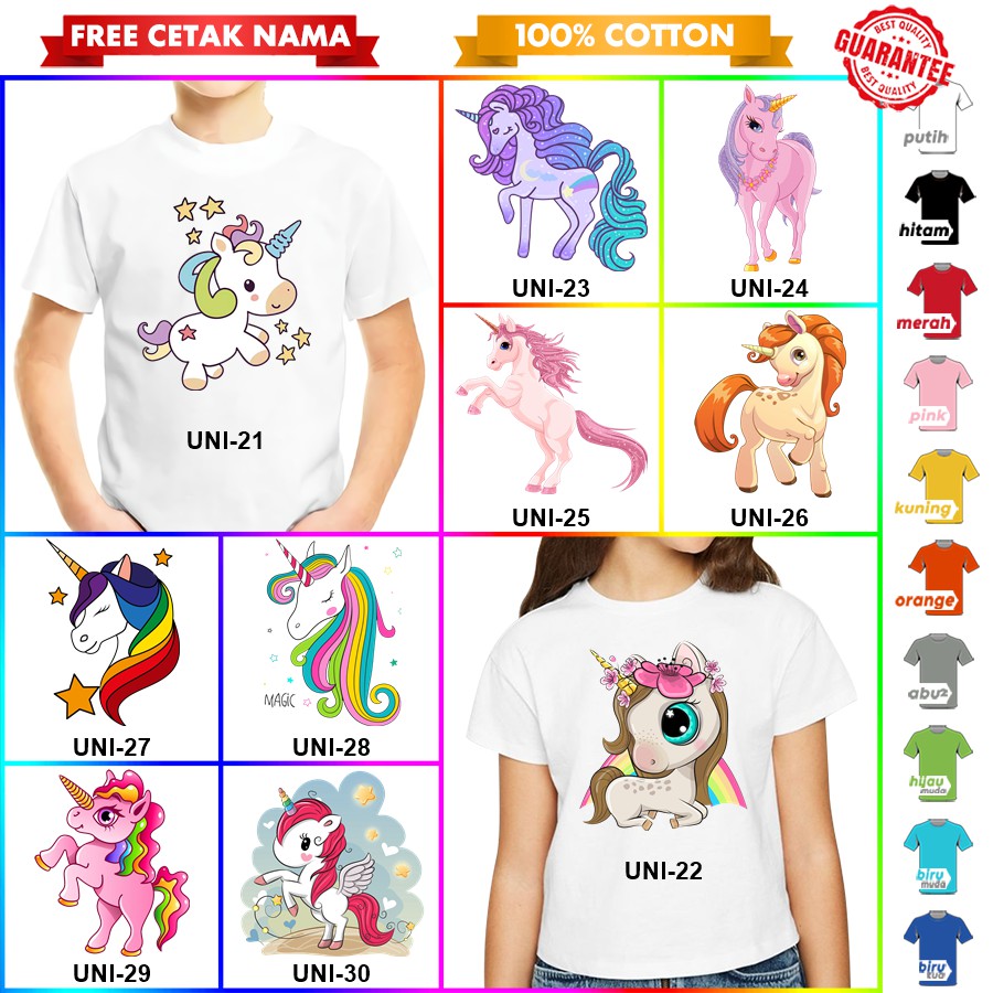 [FREE NAMA!!] Baju Kaos COUPLE DEWASA UNICORN BANYAK MOTIFF