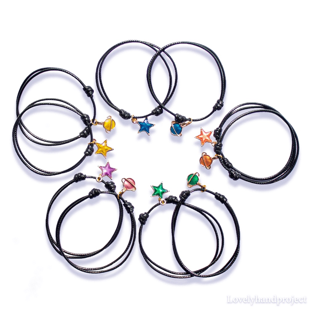 Gelang Couple Liontin Planet Bintang Bulan Set 2Pcs Pasangan Sahabat Tali Waterproof