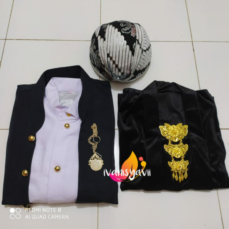 Full Set Baju Couple Adat Jawa / Prewed / Nuansa Hitam - Motif Parang Kembang