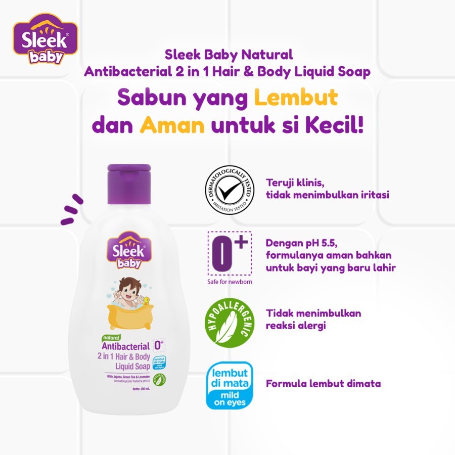 Sleek Baby Antibacterial 2 in 1 Hair &amp; Body Liquid Soap 120ml