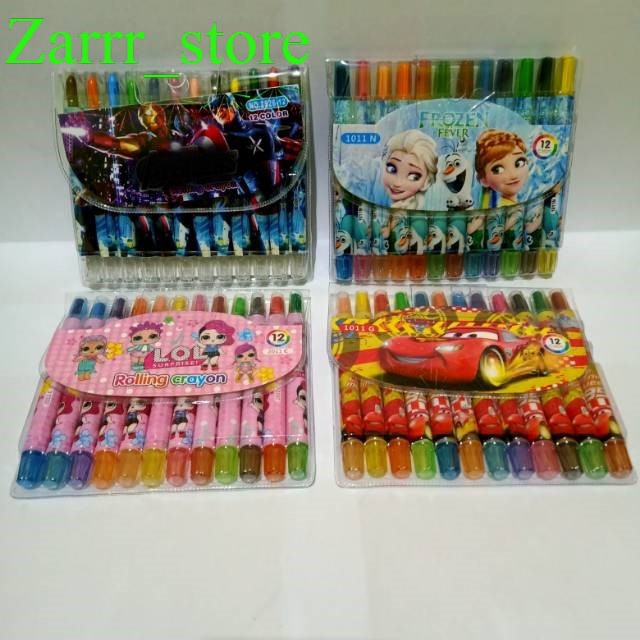 

12 WARNA 1 SET Rolling Crayon Crayon Putar Karakter Animasi 12 Warna Pendek