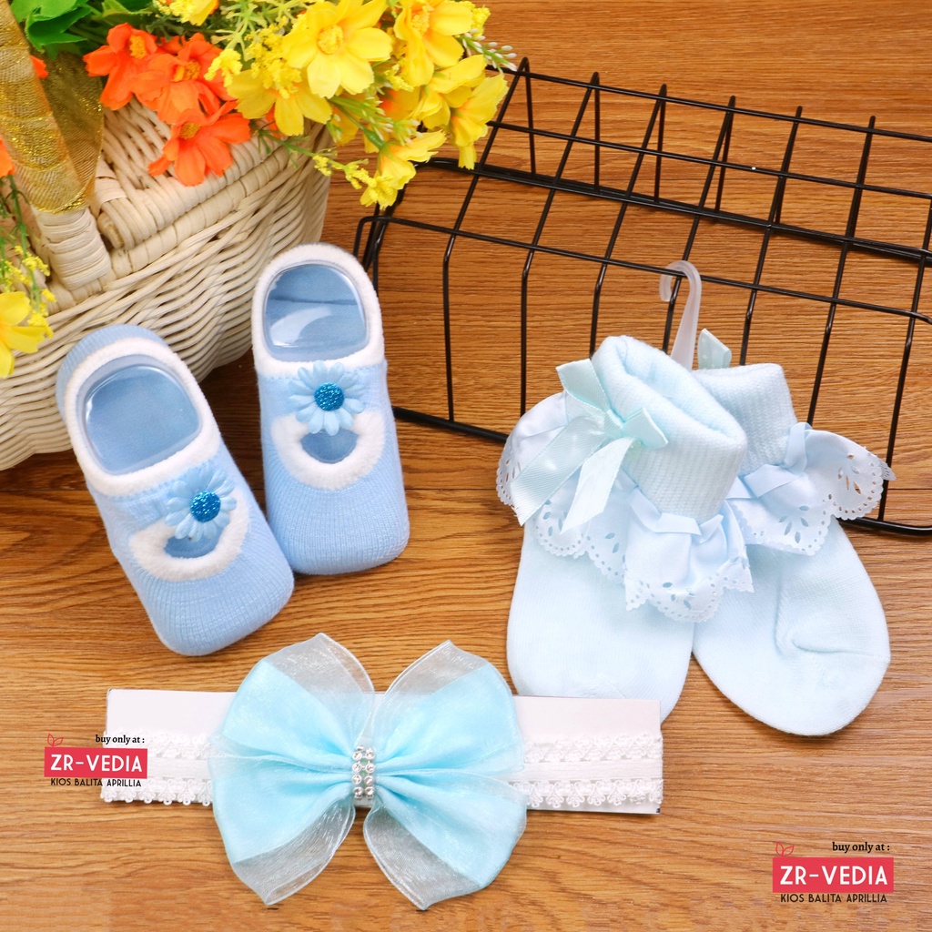 [LEBIH HEMAT] COMBO Bando &amp; Kaos Kaki Baby New Born / Kado Socks Rajut Impor Bayi Anak Perempuan Import