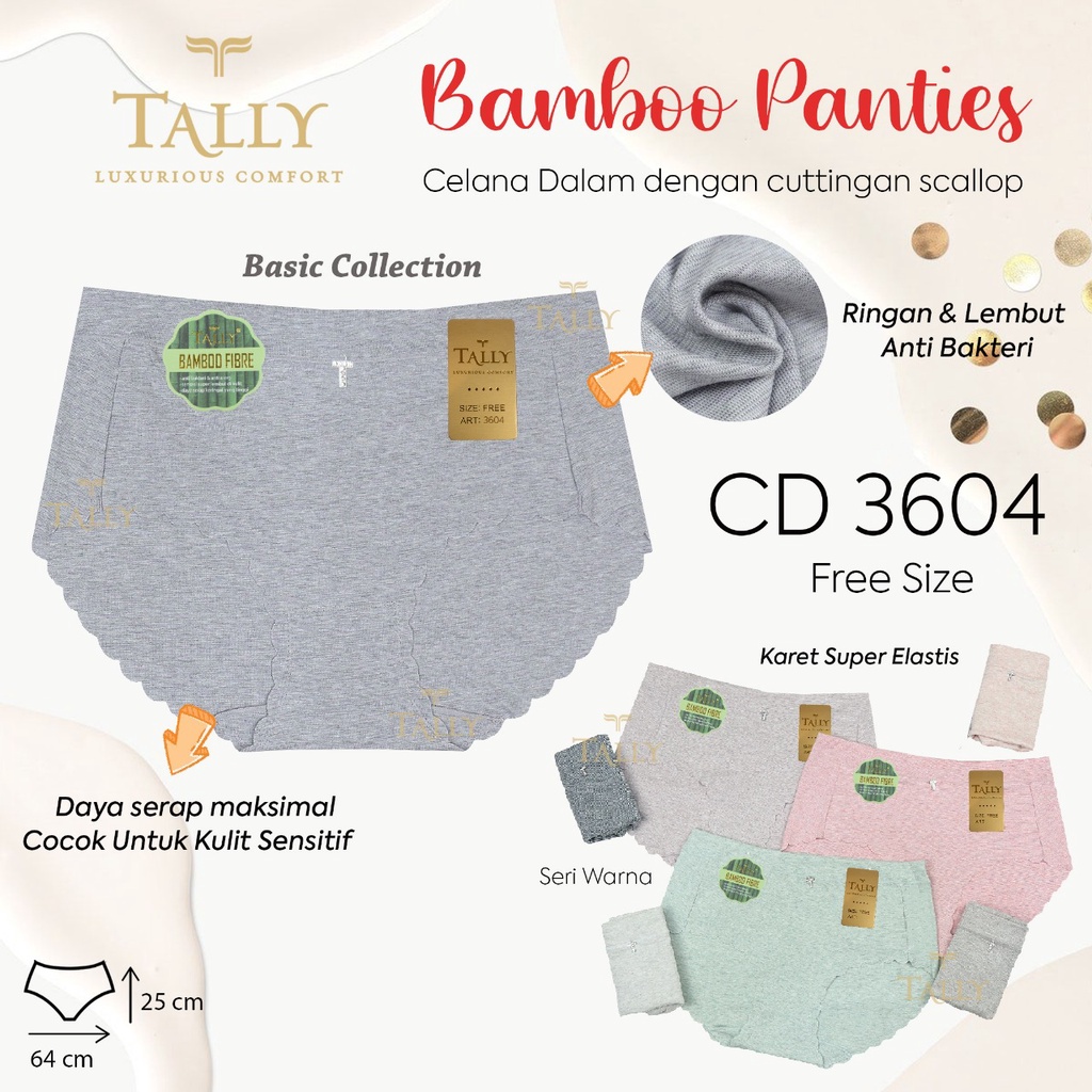 Cd Wanita Tally 3604 (Fit to XL-XXL) Bamboo Fiber Seamless | Cd Tanpa Jahitan |jtc